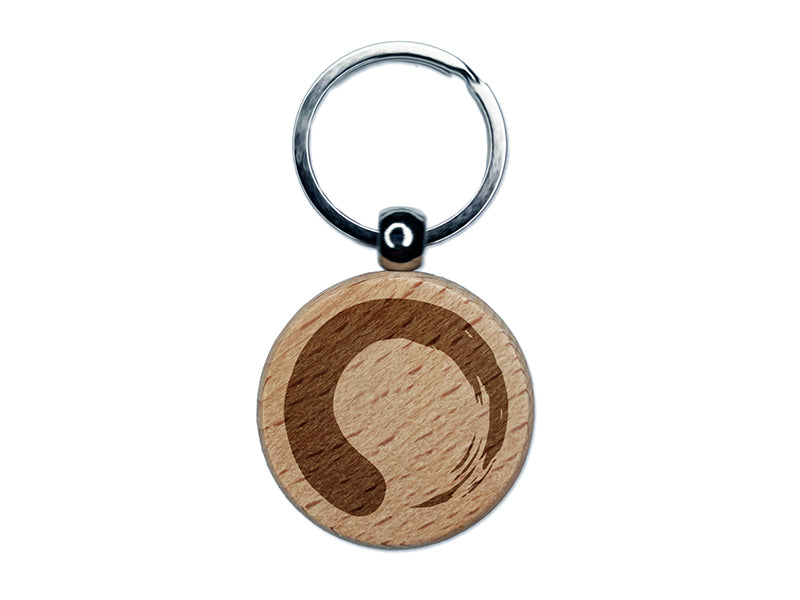 Enso Zen Buddhism Infinity Circle Engraved Wood Round Keychain Tag Charm