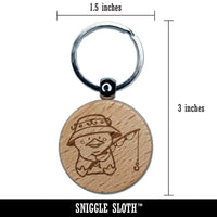 Fishing Duck Rod Bucket Hat Engraved Wood Round Keychain Tag Charm