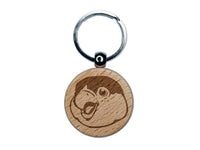 Happy Smiling Parrot Bird Engraved Wood Round Keychain Tag Charm