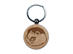 Happy Smiling Parrot Bird Engraved Wood Round Keychain Tag Charm