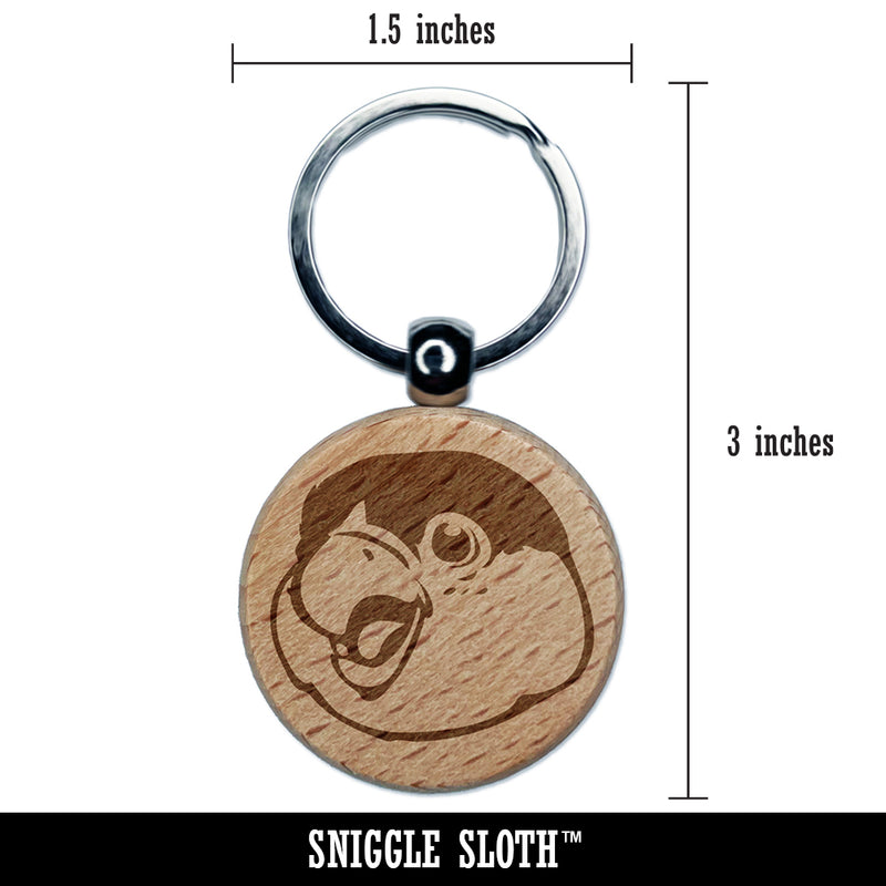 Happy Smiling Parrot Bird Engraved Wood Round Keychain Tag Charm