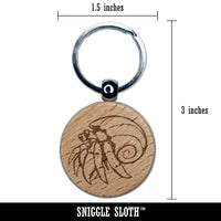 Hermit Crab Spiral Shell Crustacean Engraved Wood Round Keychain Tag Charm