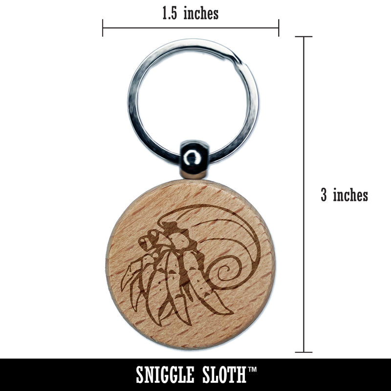 Hermit Crab Spiral Shell Crustacean Engraved Wood Round Keychain Tag Charm