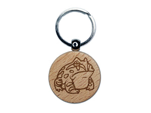 Horned Pacman Frog Amphibian Engraved Wood Round Keychain Tag Charm