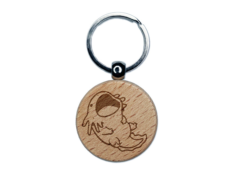 Hungry Axolotl Big Mouth Engraved Wood Round Keychain Tag Charm