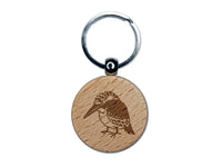 Kingfisher Bird Engraved Wood Round Keychain Tag Charm