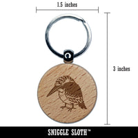 Kingfisher Bird Engraved Wood Round Keychain Tag Charm