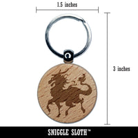 Kirin Qilin Mythical Asian Dragon Horses Engraved Wood Round Keychain Tag Charm