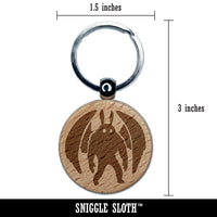 Mothman Cryptozoology Monster Engraved Wood Round Keychain Tag Charm