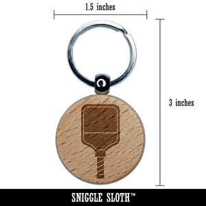 Pickleball Paddle Engraved Wood Round Keychain Tag Charm