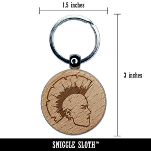 Punk Rocker with Mohawk Engraved Wood Round Keychain Tag Charm
