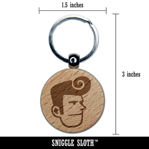 Rockabilly Man with Pompadour Engraved Wood Round Keychain Tag Charm