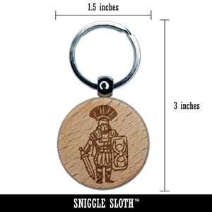 Roman Soldier Centurion Sword Shield Engraved Wood Round Keychain Tag Charm