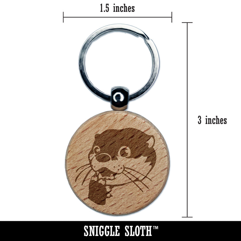 Shocked Surprised Otter Head Engraved Wood Round Keychain Tag Charm