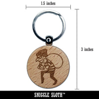 Sneaky Thief Robber with Sack Engraved Wood Round Keychain Tag Charm