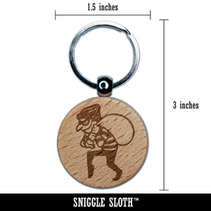 Sneaky Thief Robber with Sack Engraved Wood Round Keychain Tag Charm