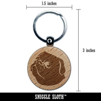 Solid Pug Looking Back Engraved Wood Round Keychain Tag Charm