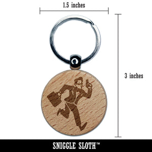 Spy Secret Agent with Briefcase Engraved Wood Round Keychain Tag Charm