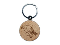 Standing Hawk Falcon Bird of Prey Engraved Wood Round Keychain Tag Charm