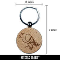 Standing Hawk Falcon Bird of Prey Engraved Wood Round Keychain Tag Charm