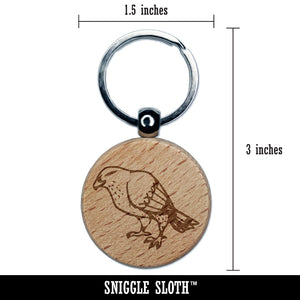 Standing Hawk Falcon Bird of Prey Engraved Wood Round Keychain Tag Charm