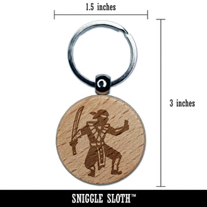 Stealthy Ninja with Sword Engraved Wood Round Keychain Tag Charm