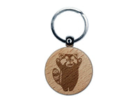 Surprised Red Panda Standing Engraved Wood Round Keychain Tag Charm