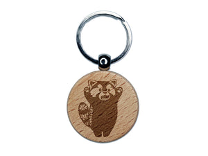 Surprised Red Panda Standing Engraved Wood Round Keychain Tag Charm