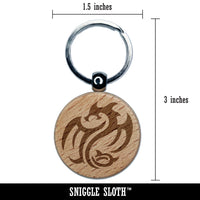 Tribal Dragon Swirl Engraved Wood Round Keychain Tag Charm