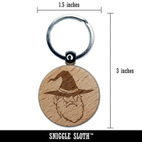 Wise Wizard Old Man Beard Hat Engraved Wood Round Keychain Tag Charm