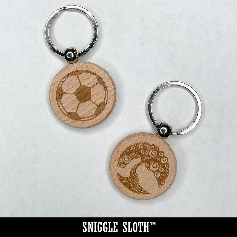 Octagon Border Outline Engraved Wood Round Keychain Tag Charm