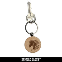 Dragon Head Side View with Tongue Out Engraved Wood Round Keychain Tag Charm