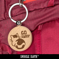 Round Cat Skeptical Engraved Wood Round Keychain Tag Charm