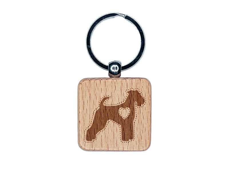 Airedale Terrier Bingley Waterside Dog with Heart Engraved Wood Square Keychain Tag Charm