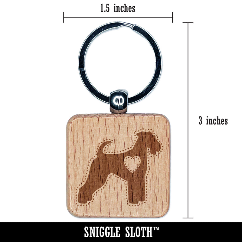 Airedale Terrier Bingley Waterside Dog with Heart Engraved Wood Square Keychain Tag Charm