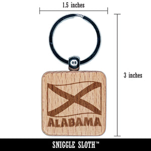 Alabama with Waving Flag Cute Engraved Wood Square Keychain Tag Charm