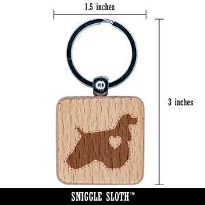 American Cocker Spaniel Dog with Heart Engraved Wood Square Keychain Tag Charm