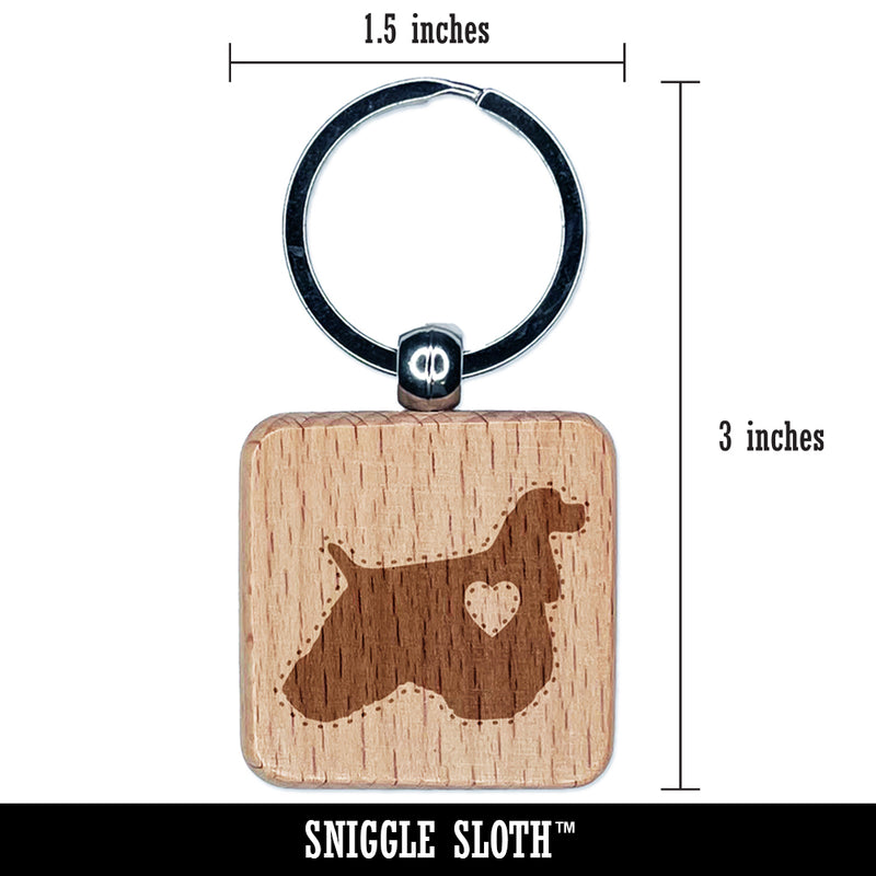 American Cocker Spaniel Dog with Heart Engraved Wood Square Keychain Tag Charm