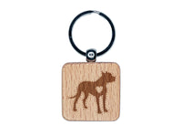 American Pit Bull Terrier Dog with Heart Engraved Wood Square Keychain Tag Charm