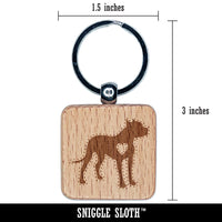 American Pit Bull Terrier Dog with Heart Engraved Wood Square Keychain Tag Charm