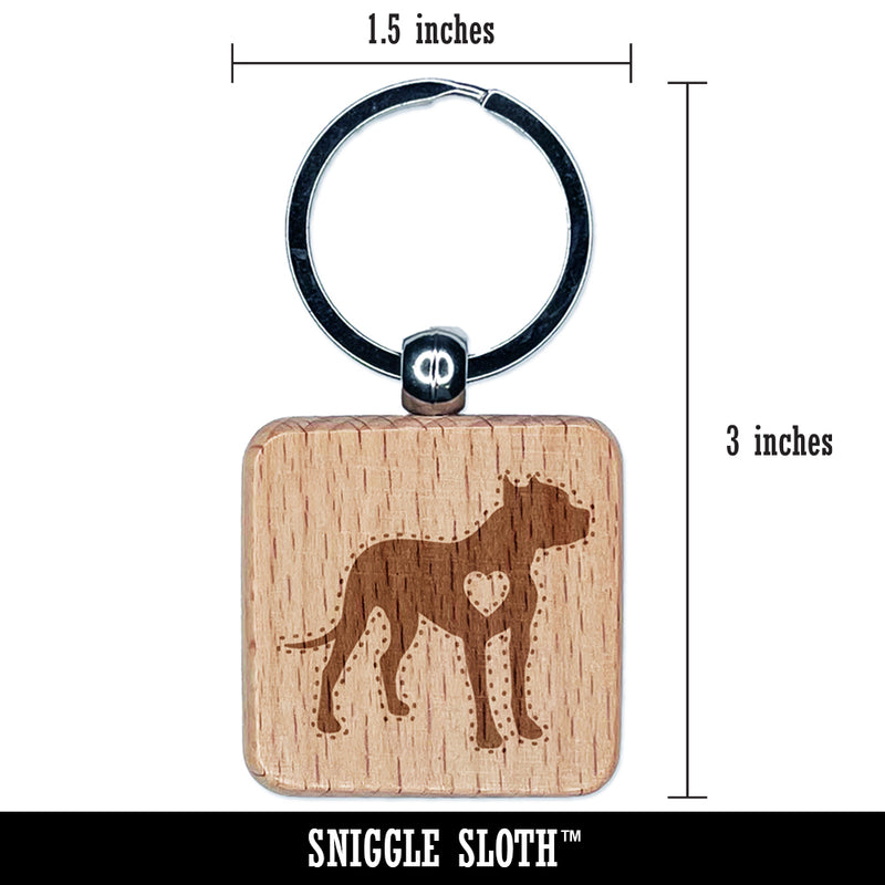 American Pit Bull Terrier Dog with Heart Engraved Wood Square Keychain Tag Charm