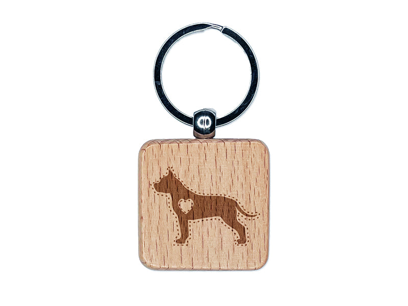 American Staffordshire Terrier Amstaff Dog with Heart Engraved Wood Square Keychain Tag Charm