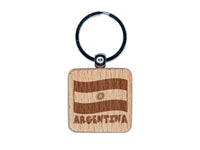 Argentina with Waving Flag Cute Engraved Wood Square Keychain Tag Charm