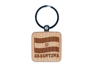 Argentina with Waving Flag Cute Engraved Wood Square Keychain Tag Charm