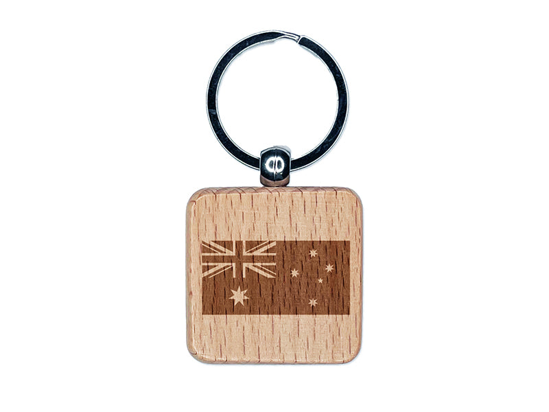 Australia Flag Engraved Wood Square Keychain Tag Charm