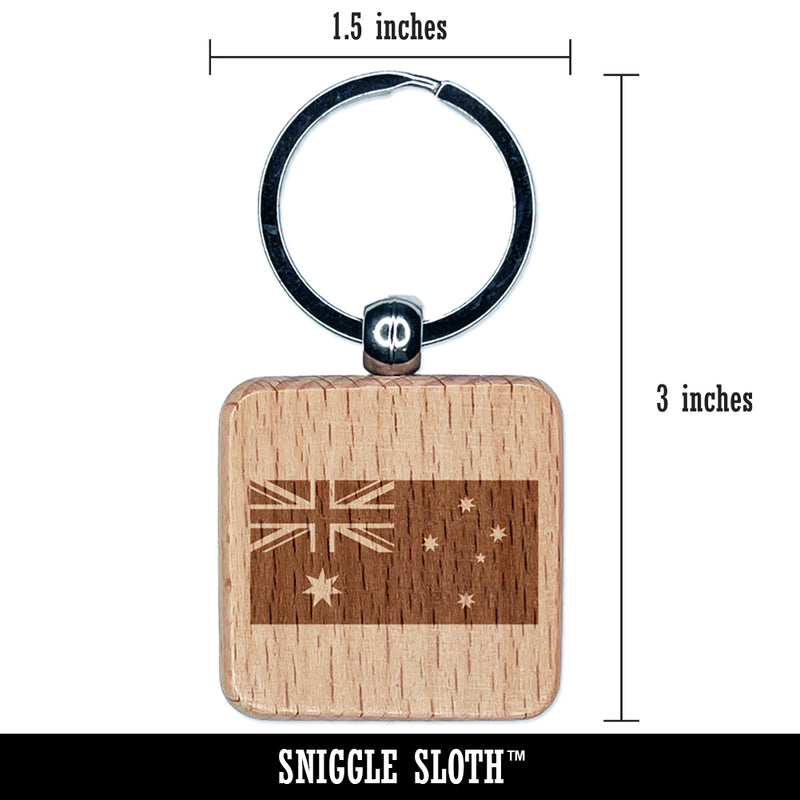 Australia Flag Engraved Wood Square Keychain Tag Charm