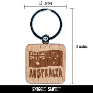 Australia with Waving Flag Cute Engraved Wood Square Keychain Tag Charm