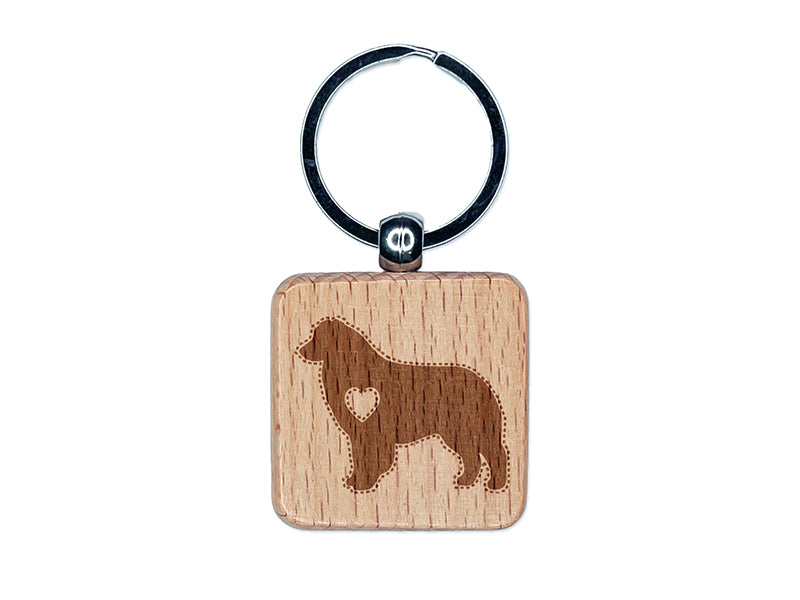 Australian Shepherd Dog Aussie with Heart Engraved Wood Square Keychain Tag Charm
