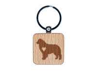 Australian Shepherd Dog Aussie with Heart Engraved Wood Square Keychain Tag Charm