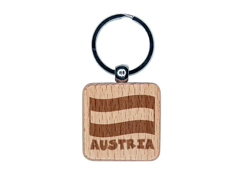 Austria with Waving Flag Cute Engraved Wood Square Keychain Tag Charm